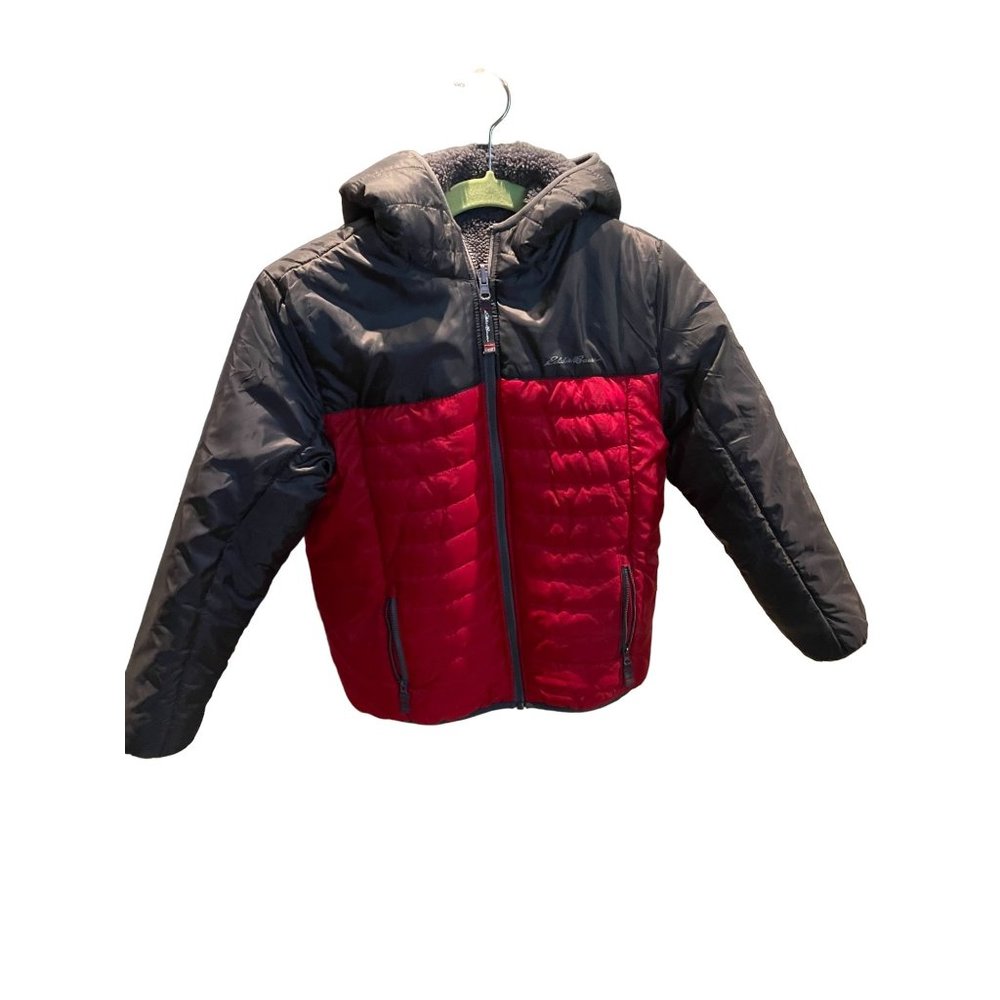 Eddie Bauer puffer down hooded coat reversible teddy sherling boys 10/12